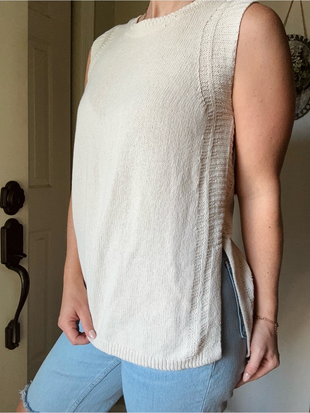 J. Jill 100% cotton Sleeveless Cream Knit Tank Top